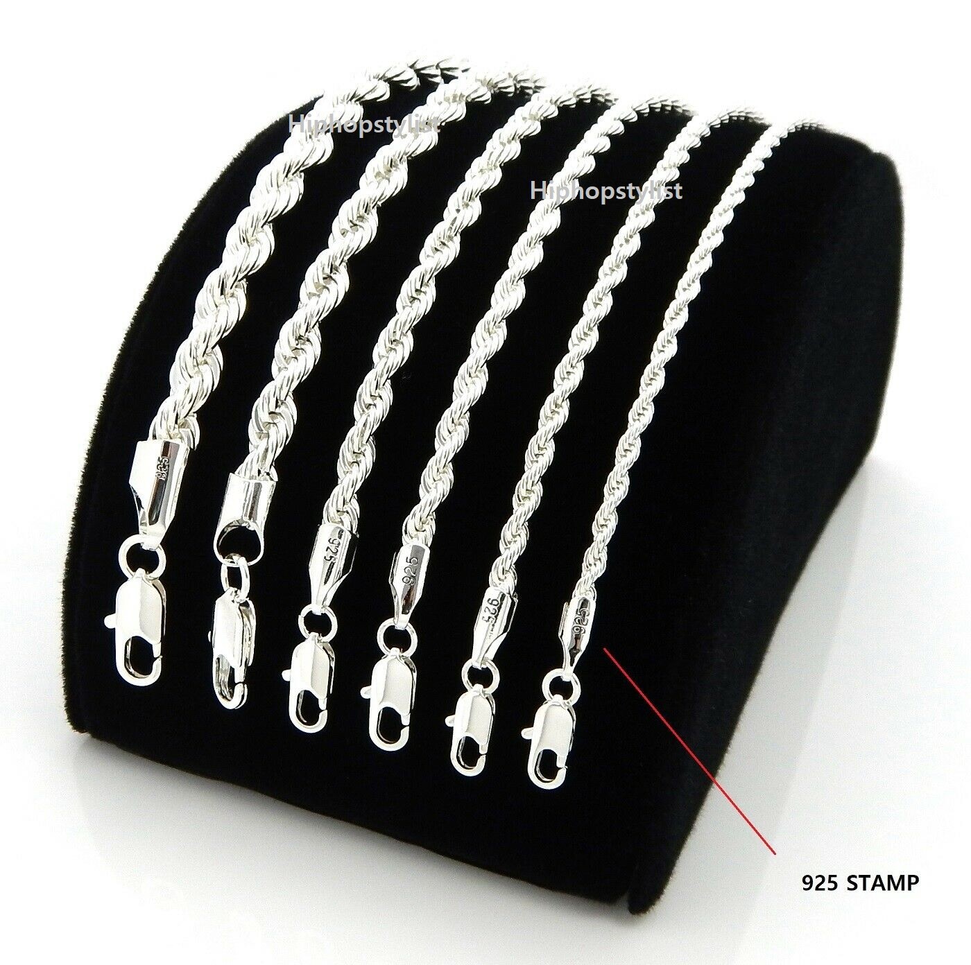 Mens Rope Chain Necklace Bracelet 2mm to 6mm 925 Silver Plated 8,18, 20, 24, 30″