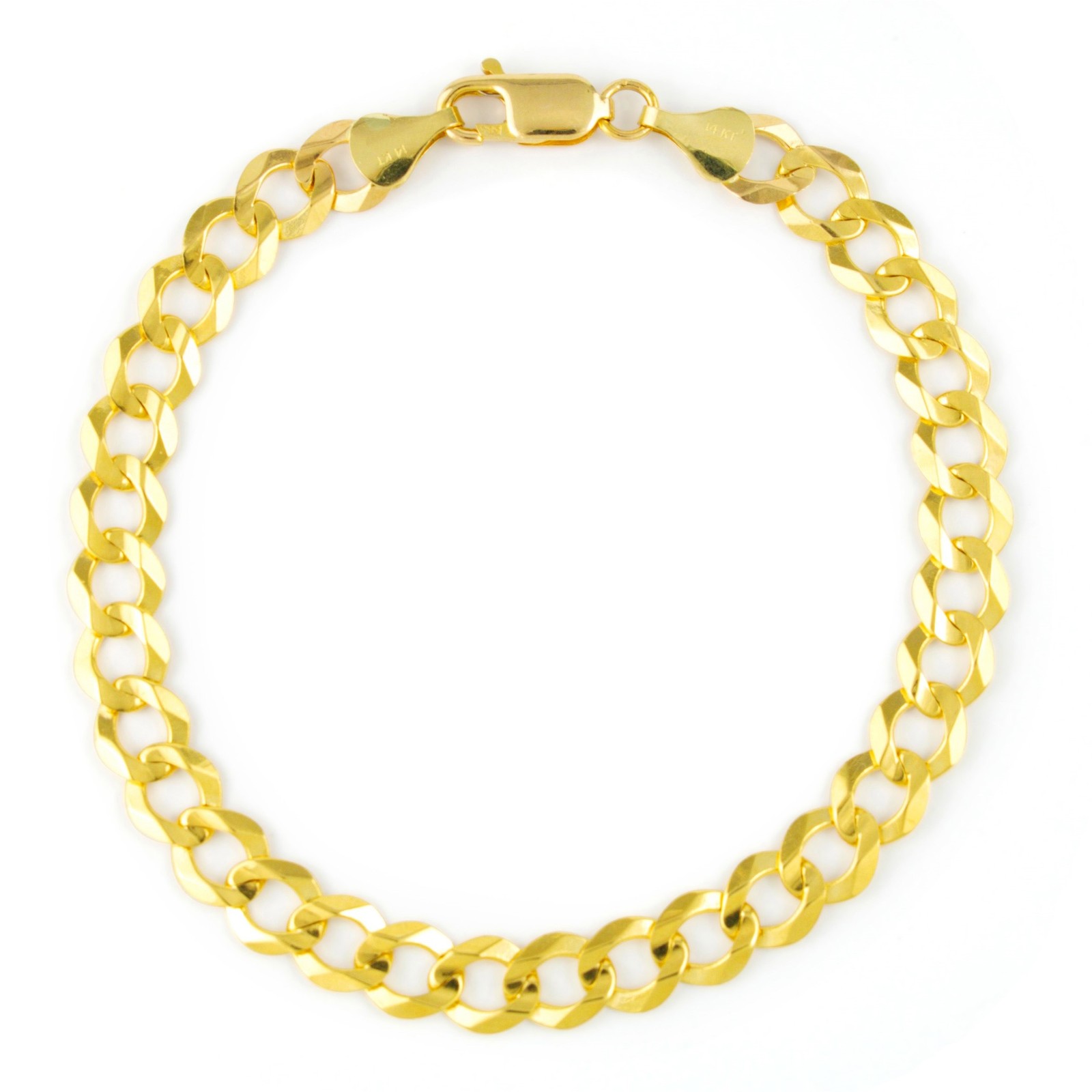 14K Yellow Gold Solid 7mm Concave Curb Cuban Chain Italian Link Mens Bracelet 8″