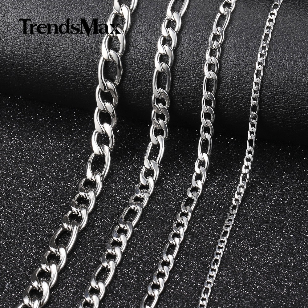 3/5/7/9mm Silver Stainless Steel Figaro Chain Necklace Choker Men Women 16-32″