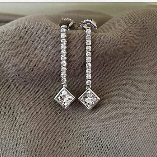 Princess Cut Simulated Diamond Pretty Drop/Dangle Earrings 14k White Gold Plated