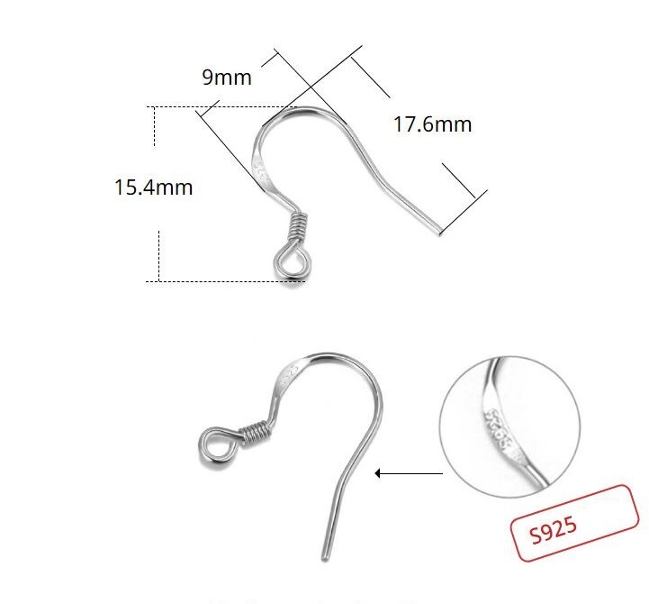 Solid 925 Sterling Silver French Fishhook Ball Earrings Hook Ear wires Findings
