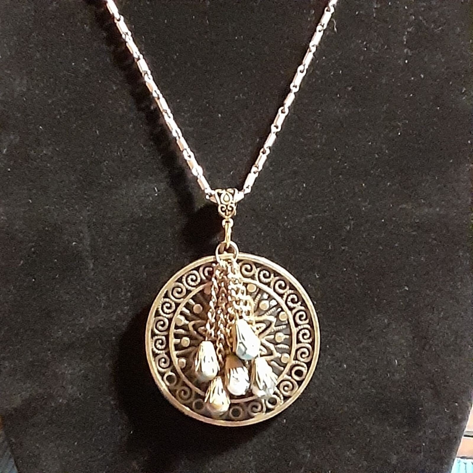 Handmade Bronzetone Medallion Charm Necklace 26″