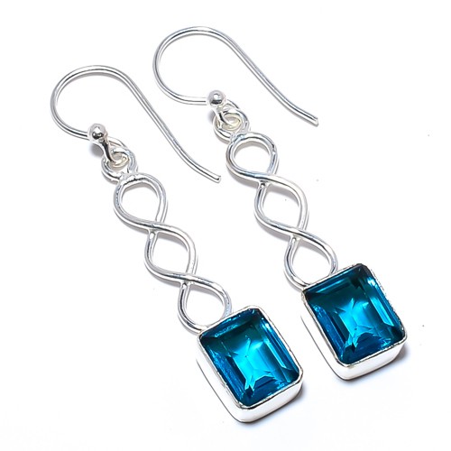 Paraiba Tourmaline 925 Silver Plated Spiral Earring 1.79″ T89