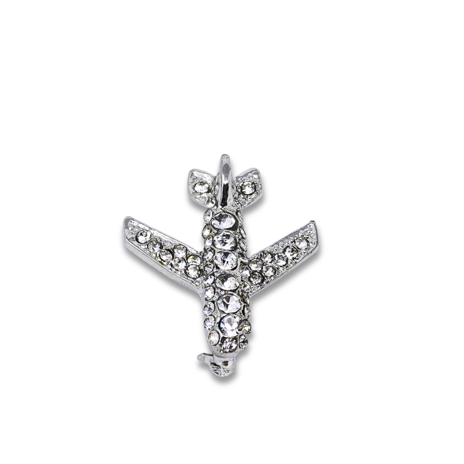 Crystals Airplane Flight Attendant Uniform Rhinestone Brooche Pin Silver Tone