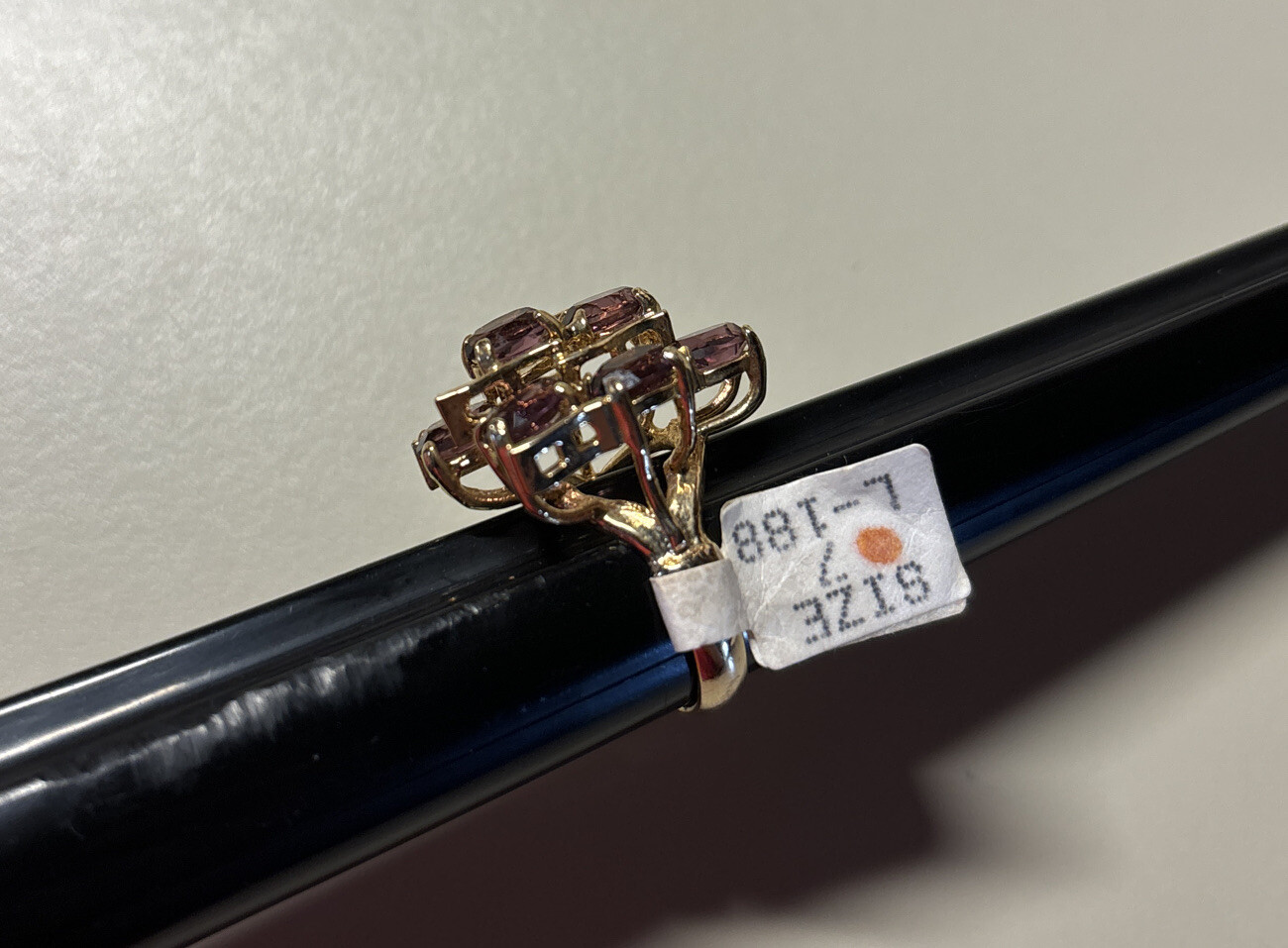 Vintage 18K HGE Gold Plated Purple Cocktail Ladies Statement Ring Size 7 NOS