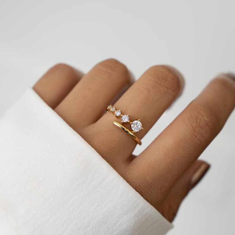 2 Ct Round Cut Simulated Diamond Women’s Wrap Bypass Ring 14k Yellow Gold Plated