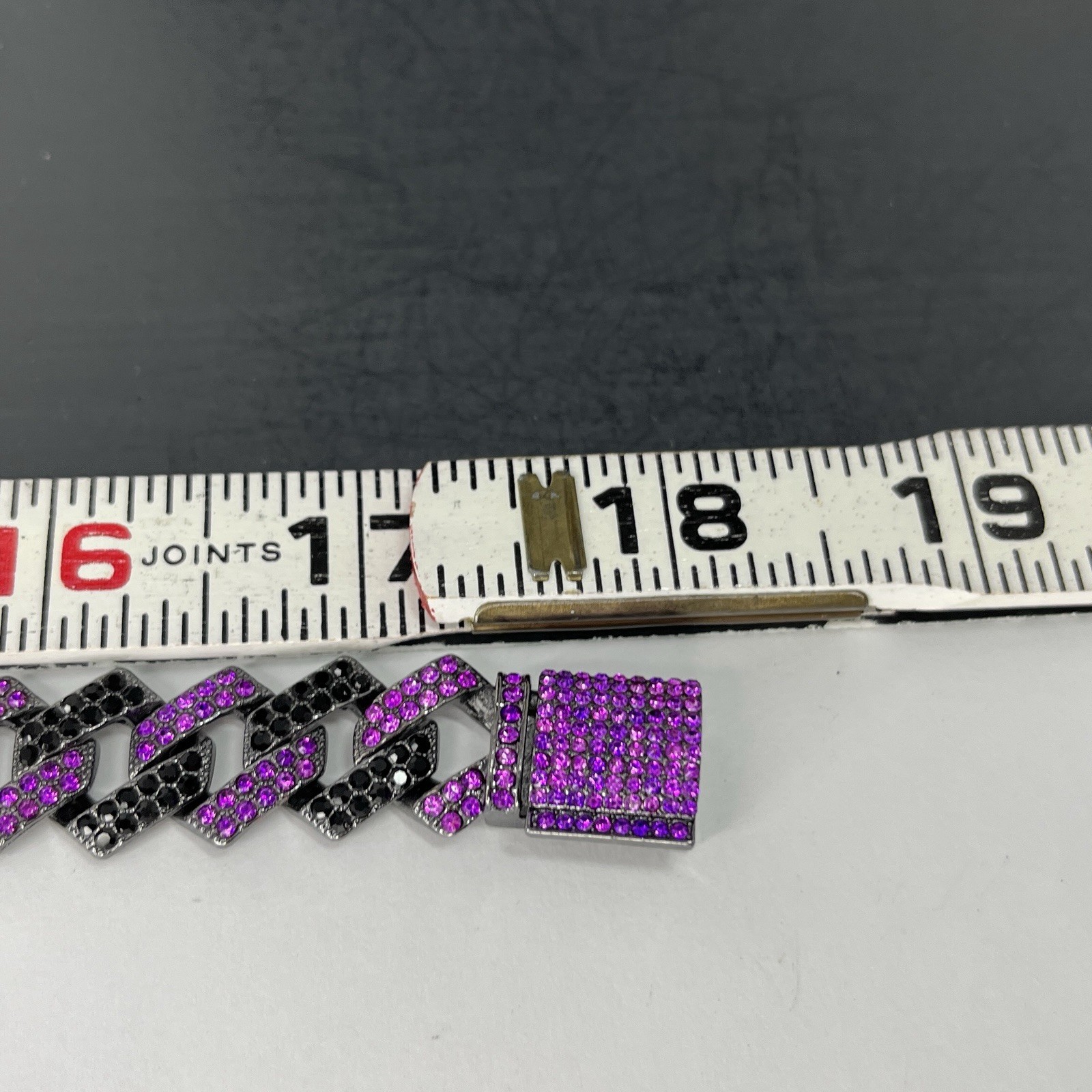 Flat Cuban Link Chain Necklace Black Purple Pave Crystal Gunmetal Wide Choker