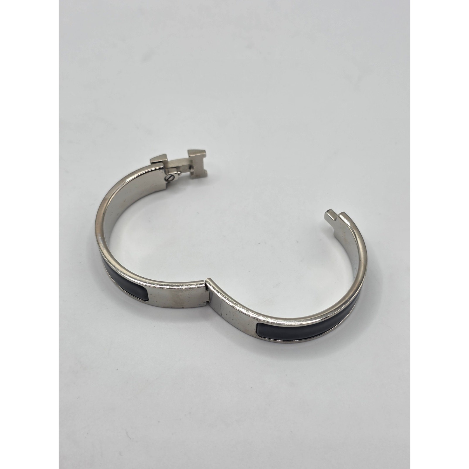 Hermes Black Enamel Palladium Plated Clic-H Narrow PM Bracelet