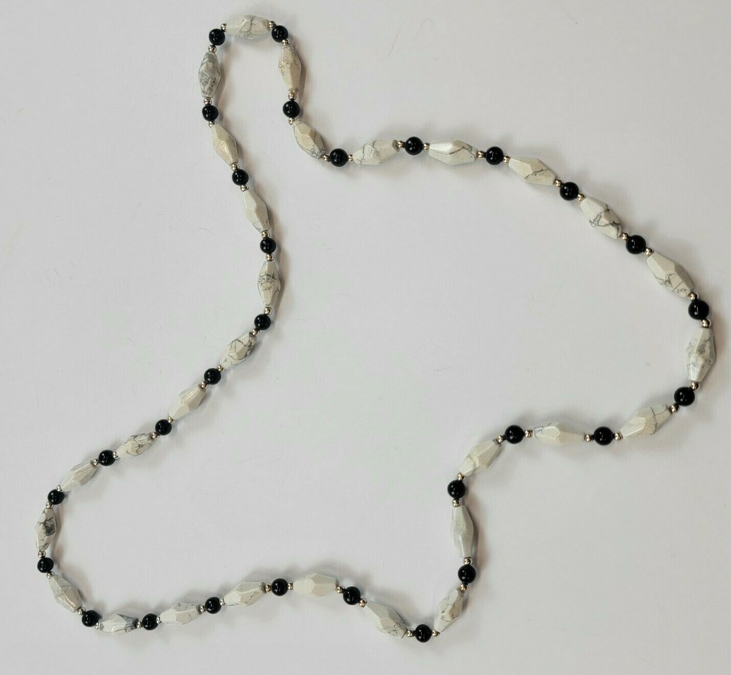 Gray Howlite Black Tourmaline Beaded Necklace 30 In Silver-Tone Bicone Continous