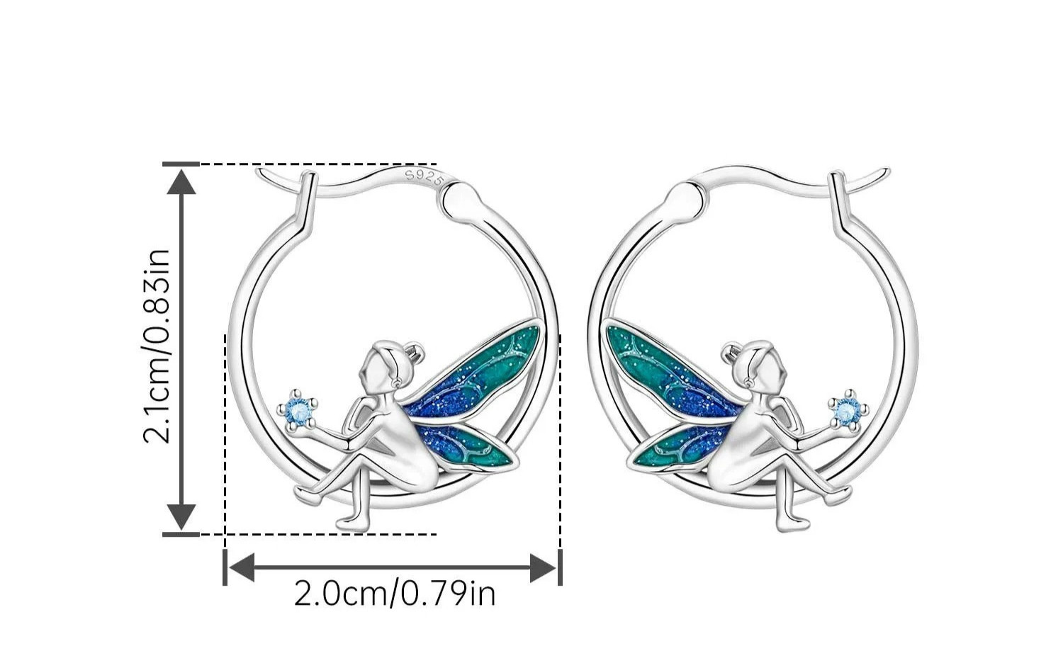Angel Wings Star 925 Sterling Silver Hoop Earrings 20mm