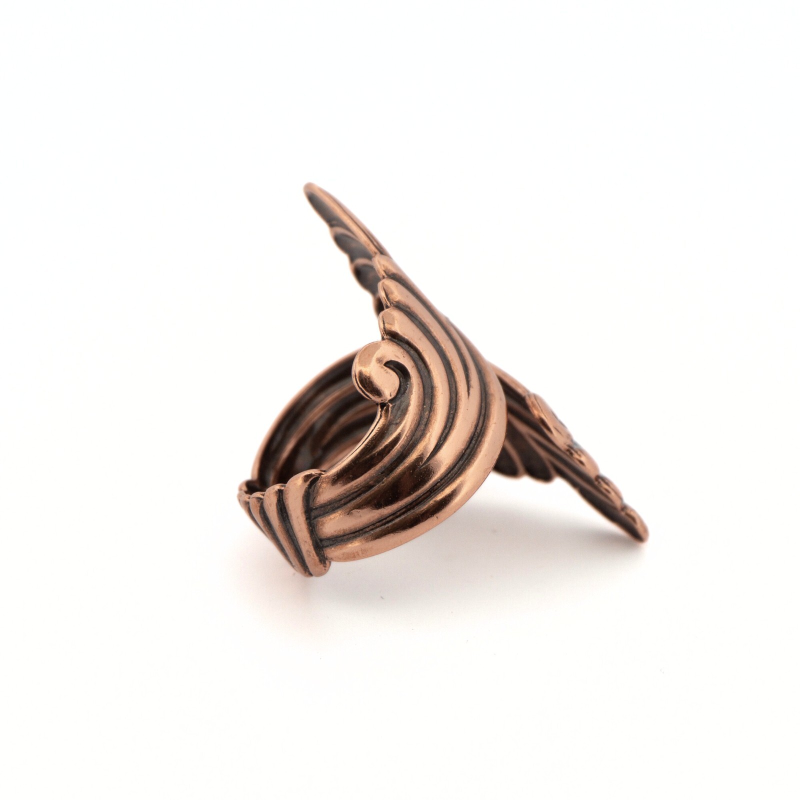 Solid Copper Swirled Scroll Bypass Ring Pure Copper Wraparound & Adjustable