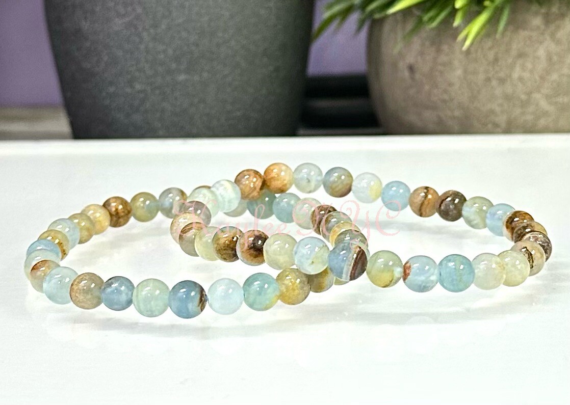 Wholesale 6 PCs Natural Aquatine Lemurian Calcite 6mm 7.5” Bracelet