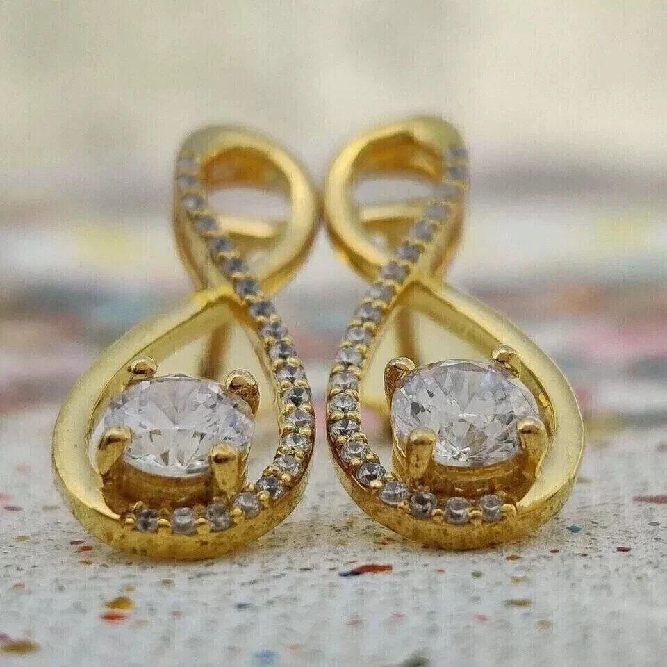 2Ct Round Cut Simulated Diamond Drop Dangle Earrings 14k Yellow Gold Plated