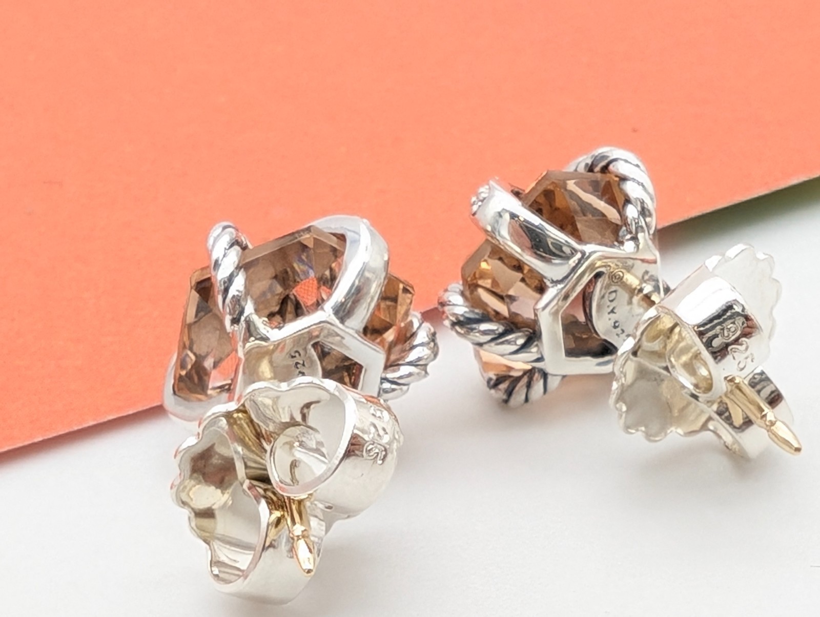 DAVID YURMAN Sterling Silver Cable Wrap Stud Earrings with Morganite & Diamonds