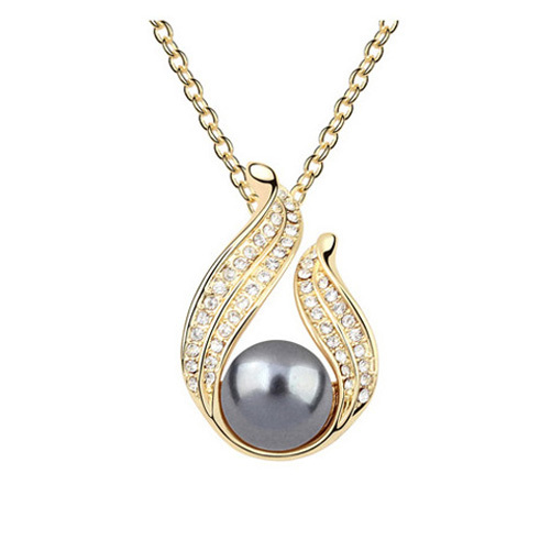 Sparkling Smoky Pearl Pendant Necklace for Birthday Mothers Day (24008)