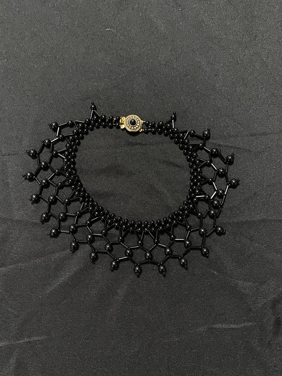 Black Round Beaded Choker Necklace, Beaded Chain, Barrel Closure