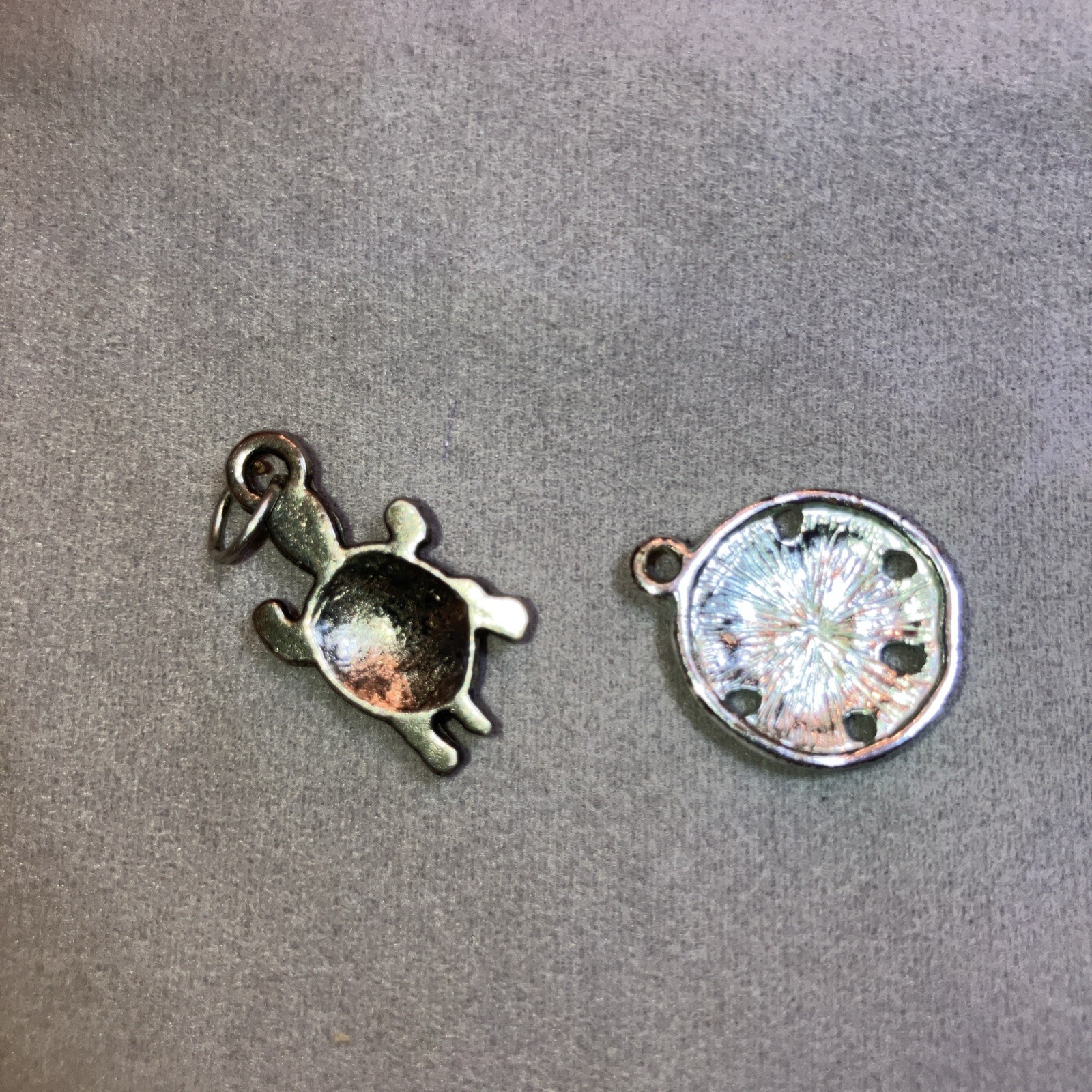 Turtle and Sand Dollar Charms Silver tone Beach Nautical