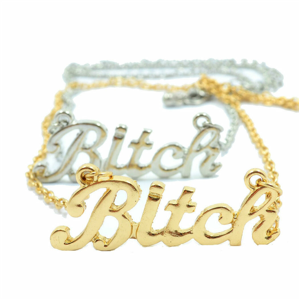 BITCH NECKLACE 1.5″ Charm Pendant Gold Silver Tone Chain HIP HOP Trendy Fashion