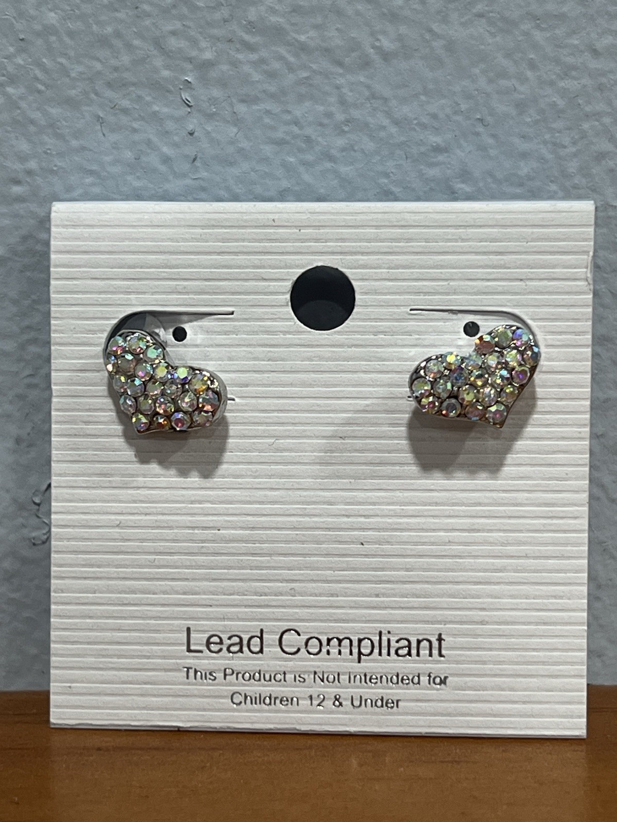 Heart Silver Tone Rhinestone Stud Earrings Lead Compliant Love BRAND NEW
