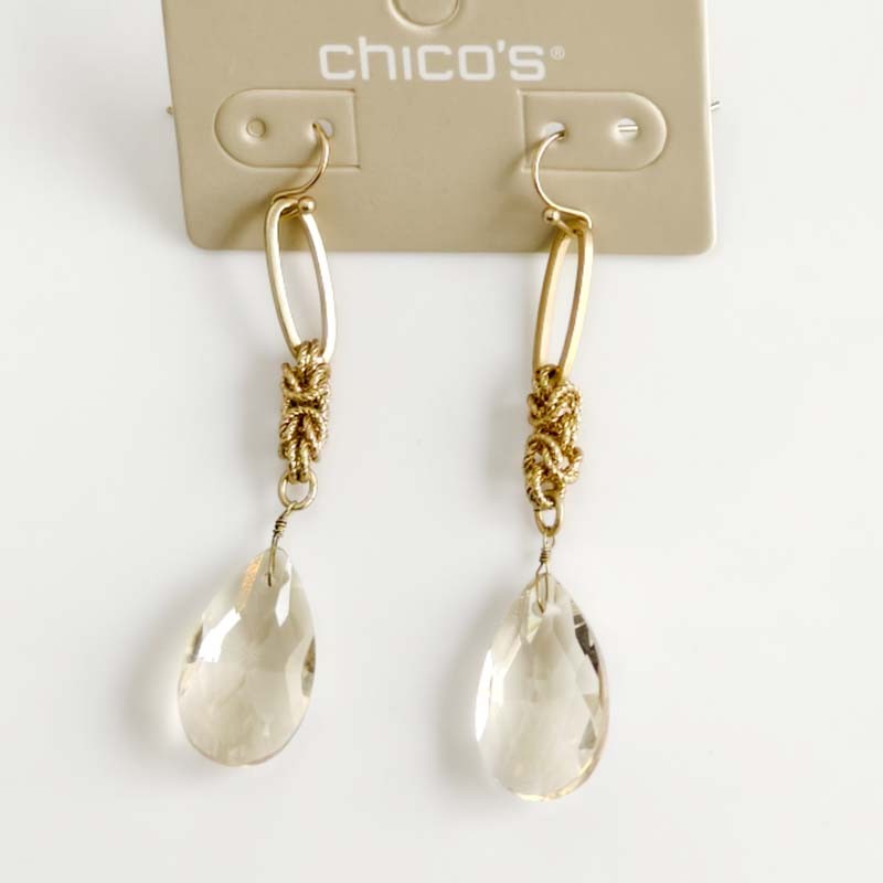 Chicos Crystal Teardrop Statement Drop Earrings Chic Women Party Holiday Jewelry
