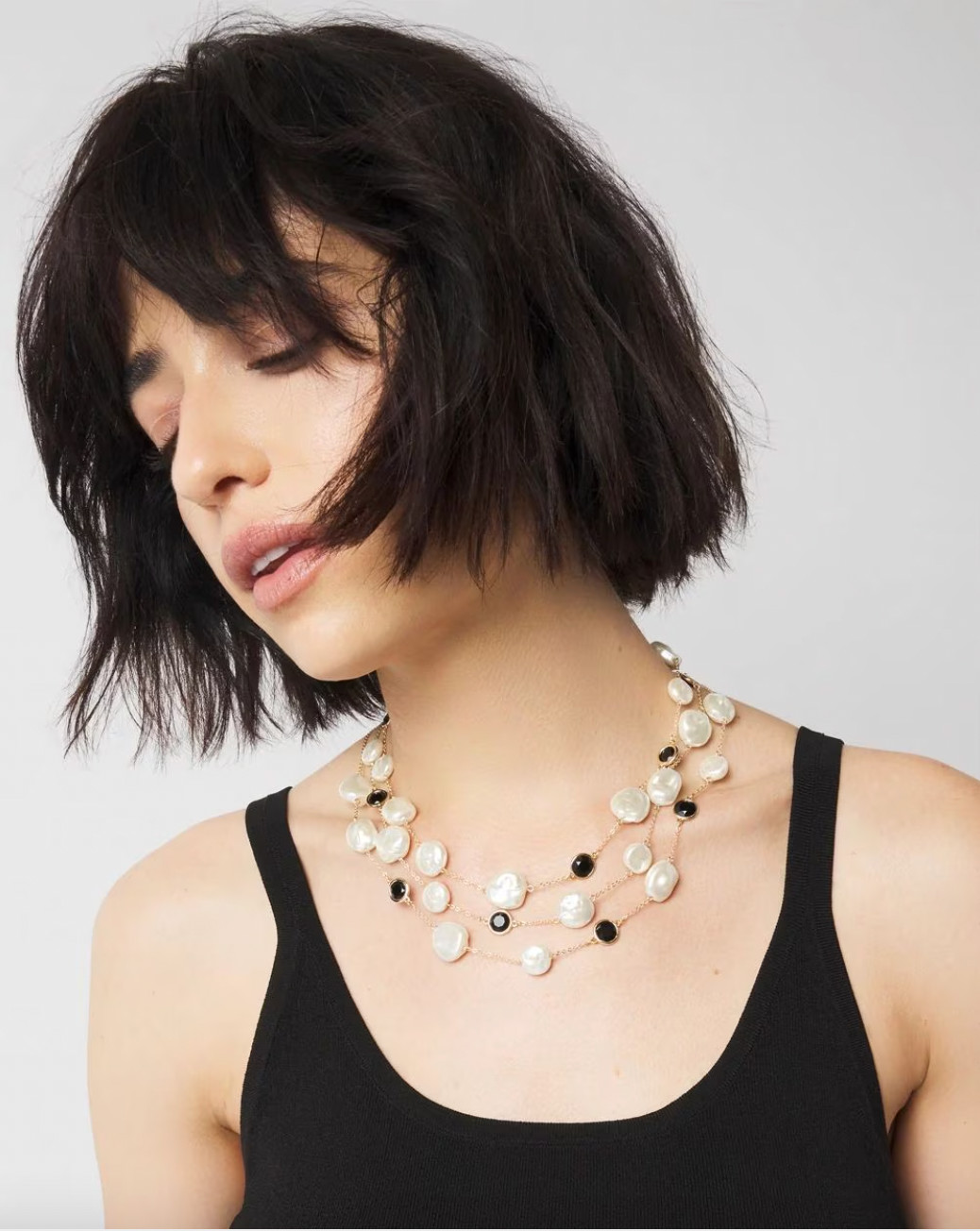 WHBM Baroque Pearl Collection Black Crystals & Faux Pearls 16″ New without Tags