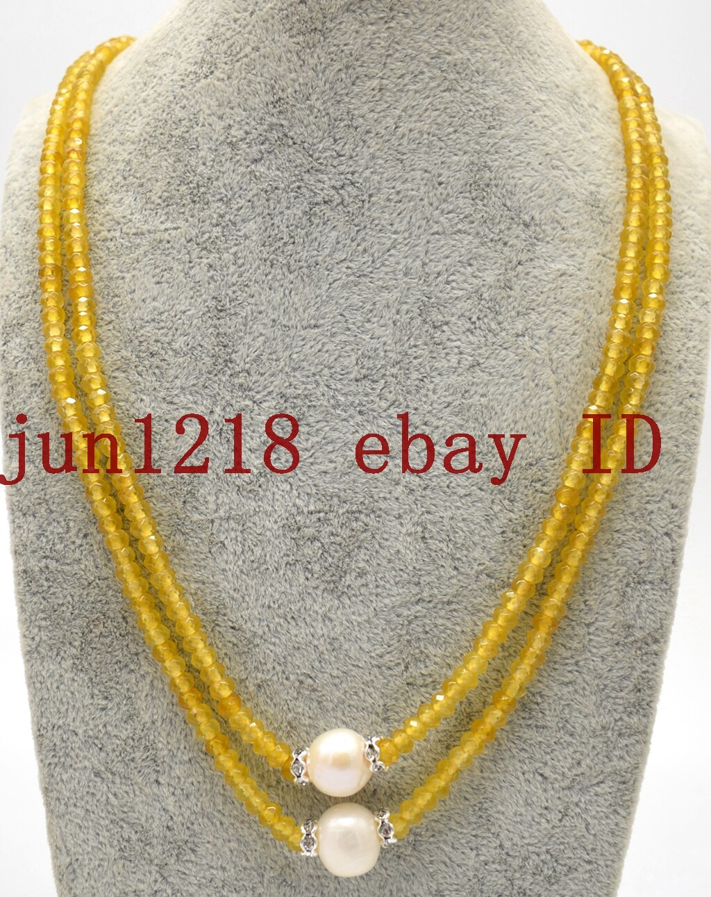 New 2x4mm 2Row 3Row Yellow Topaz Gemstone White Pearl Bead Necklace 17-19”
