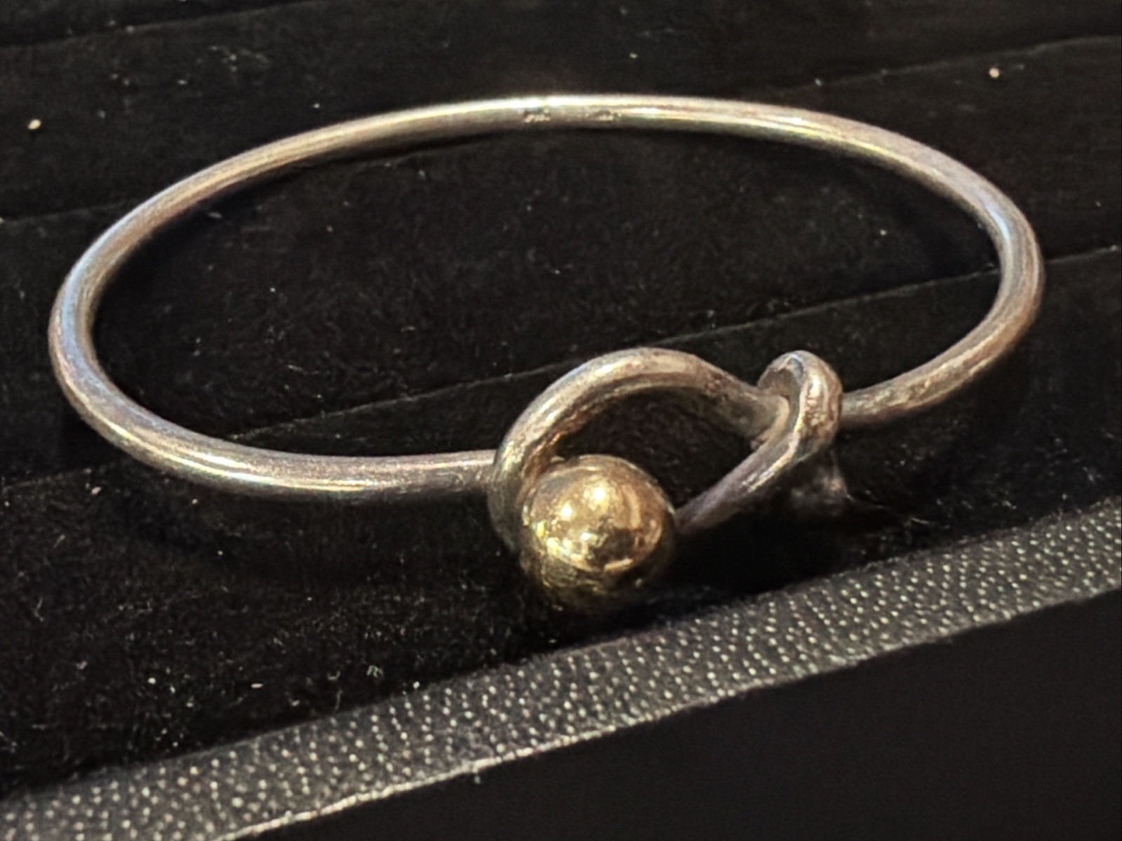 Cape Cod Band Loop Hook and Ball Bangle Bracelet Sterling Silver 14k Sz 6-1/4