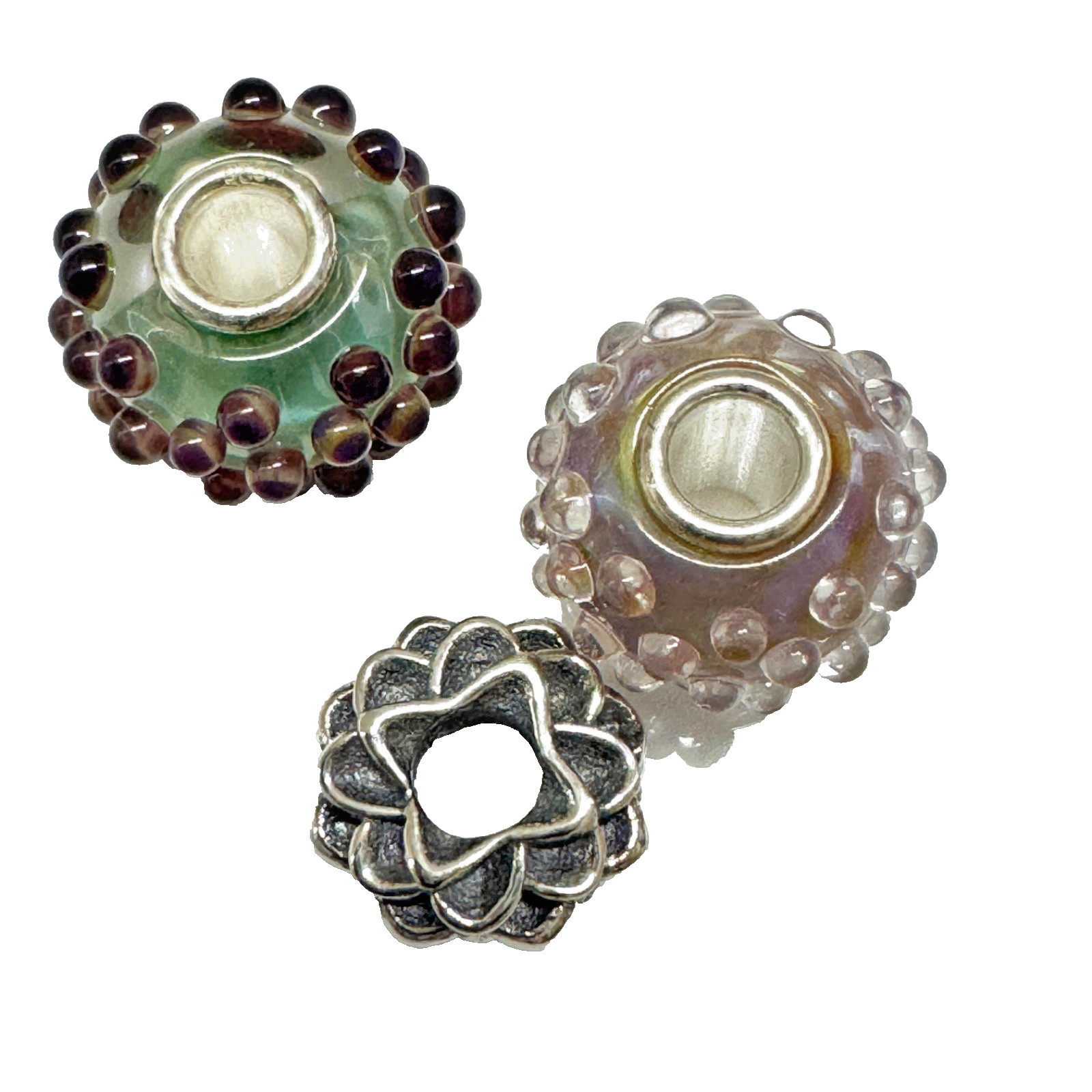 (Set of 3) Elfbeads or Trollbeads PETITE Beautiful Textured Beads and a Silver