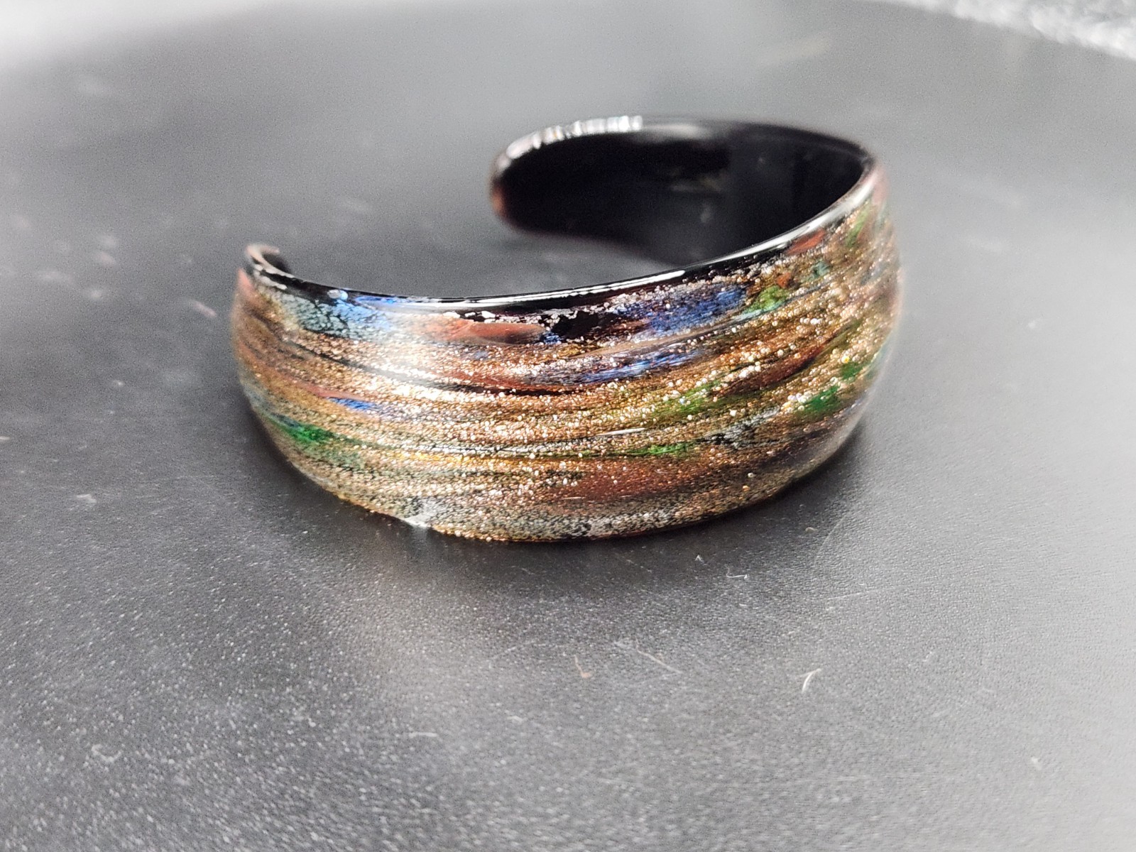 #0325 – Multicolor Glitter Acrylic Cuff Bracelet Wide Open Bangle Black Gold…