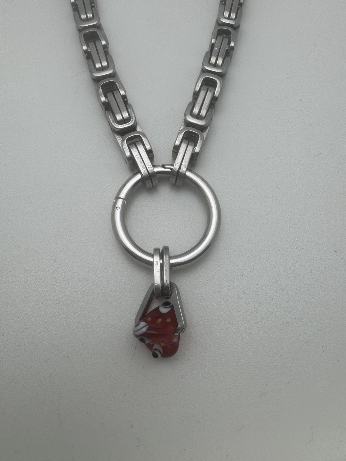 Perfume Studio Classic Necklace Red Glass Bead Silver Steel 18 in