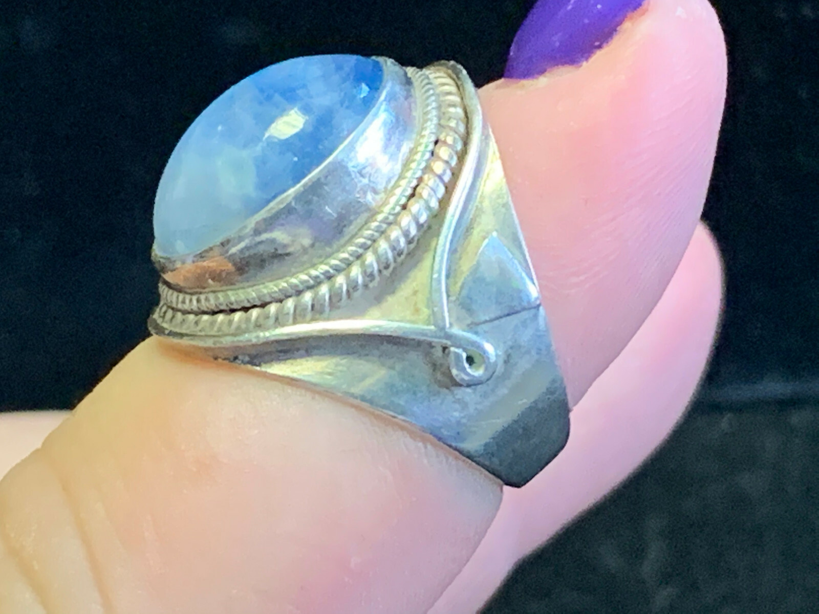 Vtg Sterling Silver .925 Blue Glass Stone Jewelry Ring Size 7 (10.49 Grams)