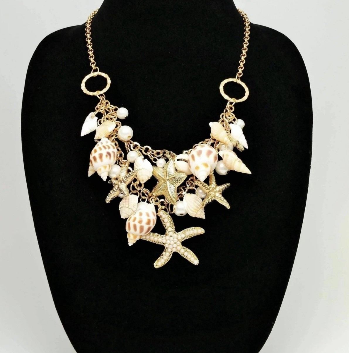 Seashell Starfish Necklace Pearl Zara Conch Mermaid Cruise Collar Gold Boho Ring