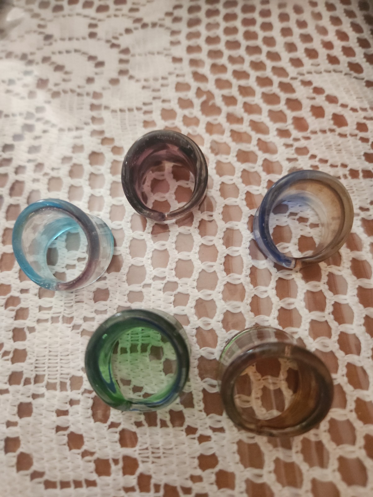 Murano Venetian Glass Rings Colorful Blues Greens Browns Assorted Sizes Lot of 5