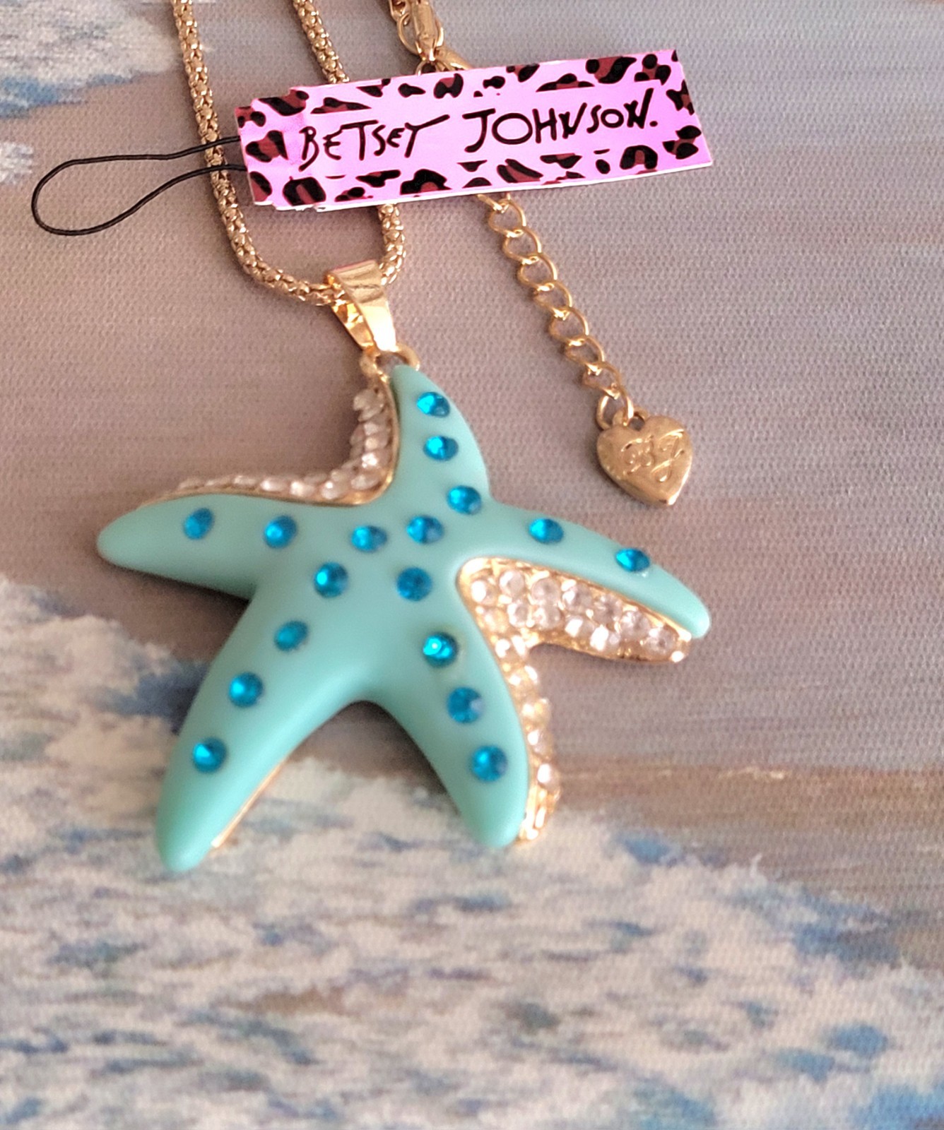 Betsey Johnson Aqua Blue Acylic/Vinyl Crystal Ocean Starfish Necklace Pendant