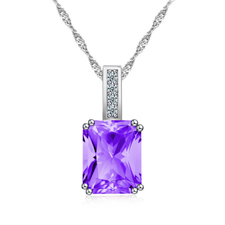White Gold Square Pink Purple Blue Crystal CZ Pendant Necklace 18″ Chain Box S1