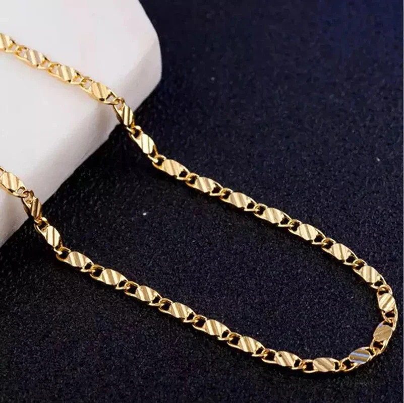 Fashion 18k Gold Necklace 2MM 16/18/20/22/24/26/28/30 Inch Side Chain Necklace F