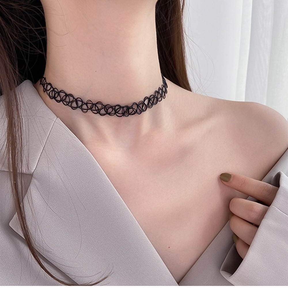 12pcs Rainbow Stretch Choker Creative Women Set Necklace Elastic Tattoo Vintage