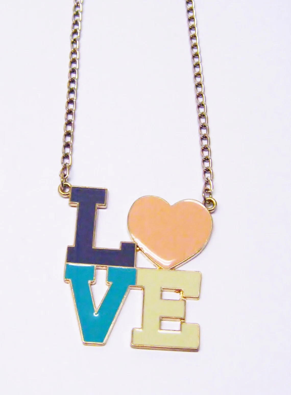 Gold/White/Blue Enamel “LOVE” Pendant Necklace