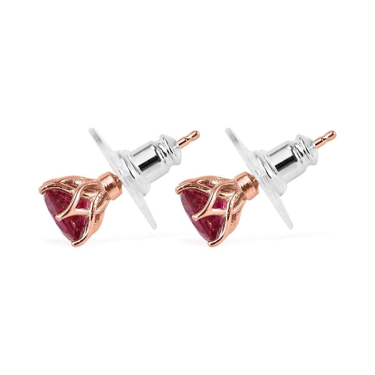 Ruby Red Cubic Zirconia Stud Earrings 14K Rose Gold Plated Sterling 3.00ctw