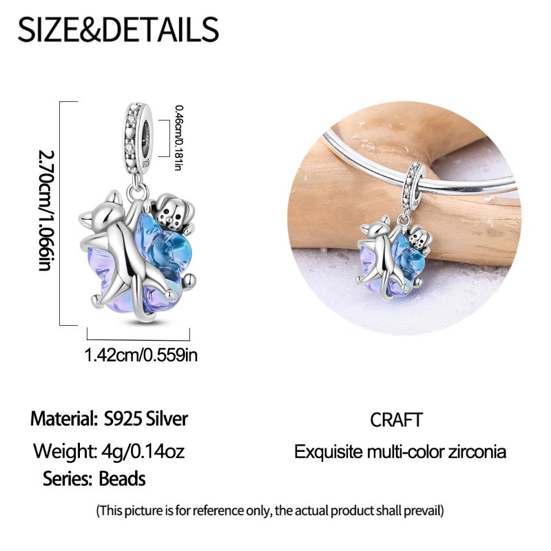 KUNSIR 925 Sterling Silver Cute Pet Pendant Charm For Women Bracelet DIY Gifts