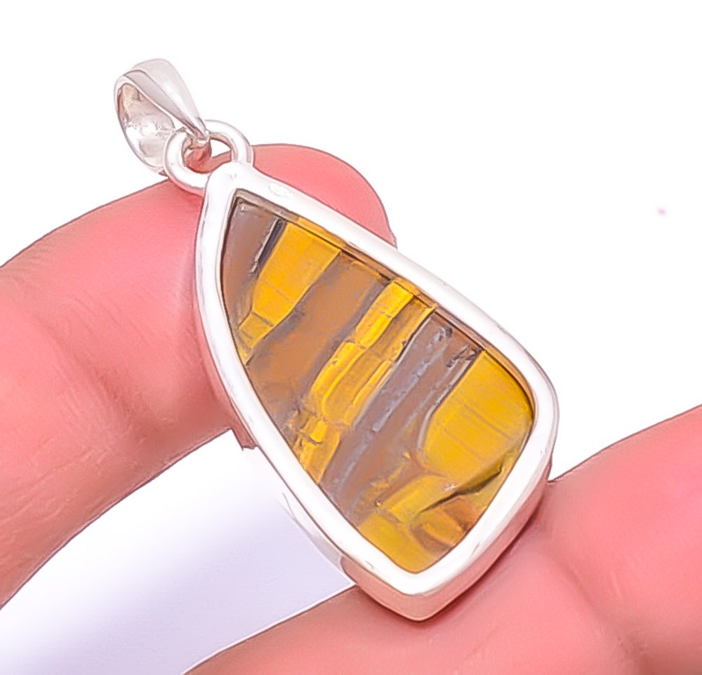Yellow Tiger Eye – South Africa Gemstone 925 Silver Plated Pendant 1.79″ A347
