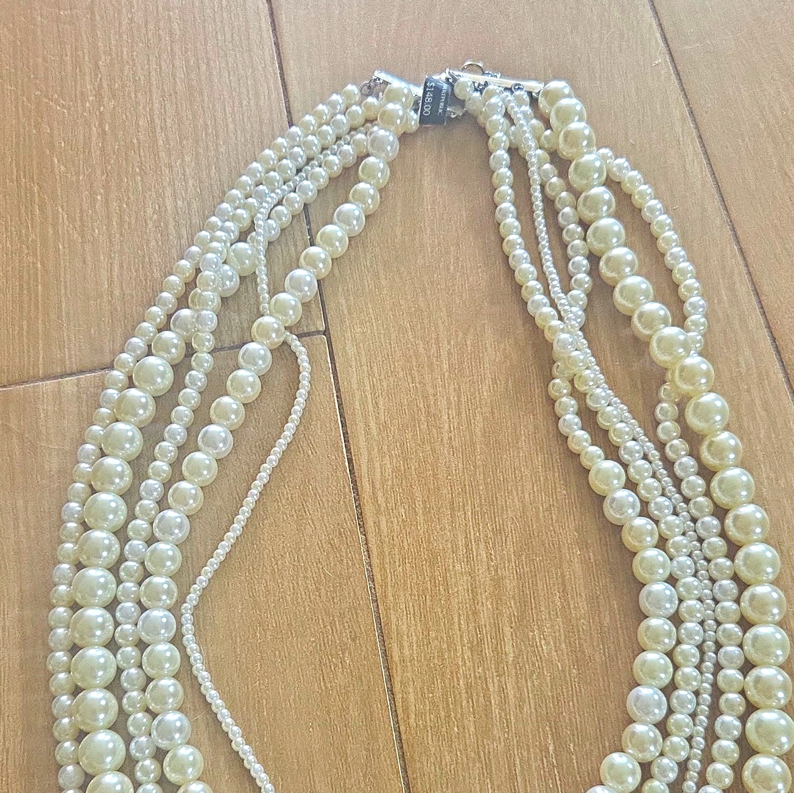 Banana Republic Multi-Strand White Simulated Pearl Beaded Necklace, Signed