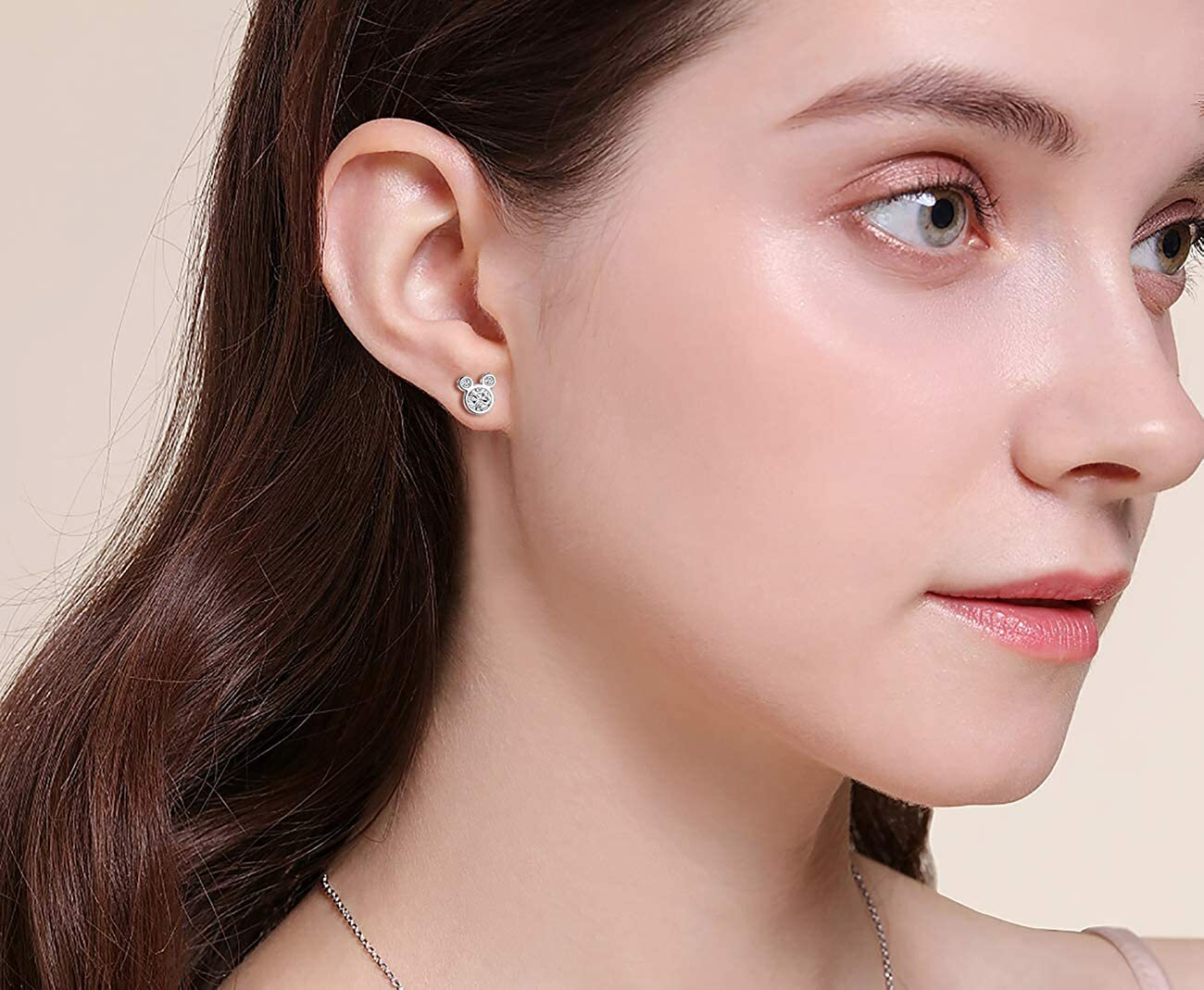 LOVELY CZ Earrings 18k White Gold MOUSE Stud Beautiful Earrings for Women Plated