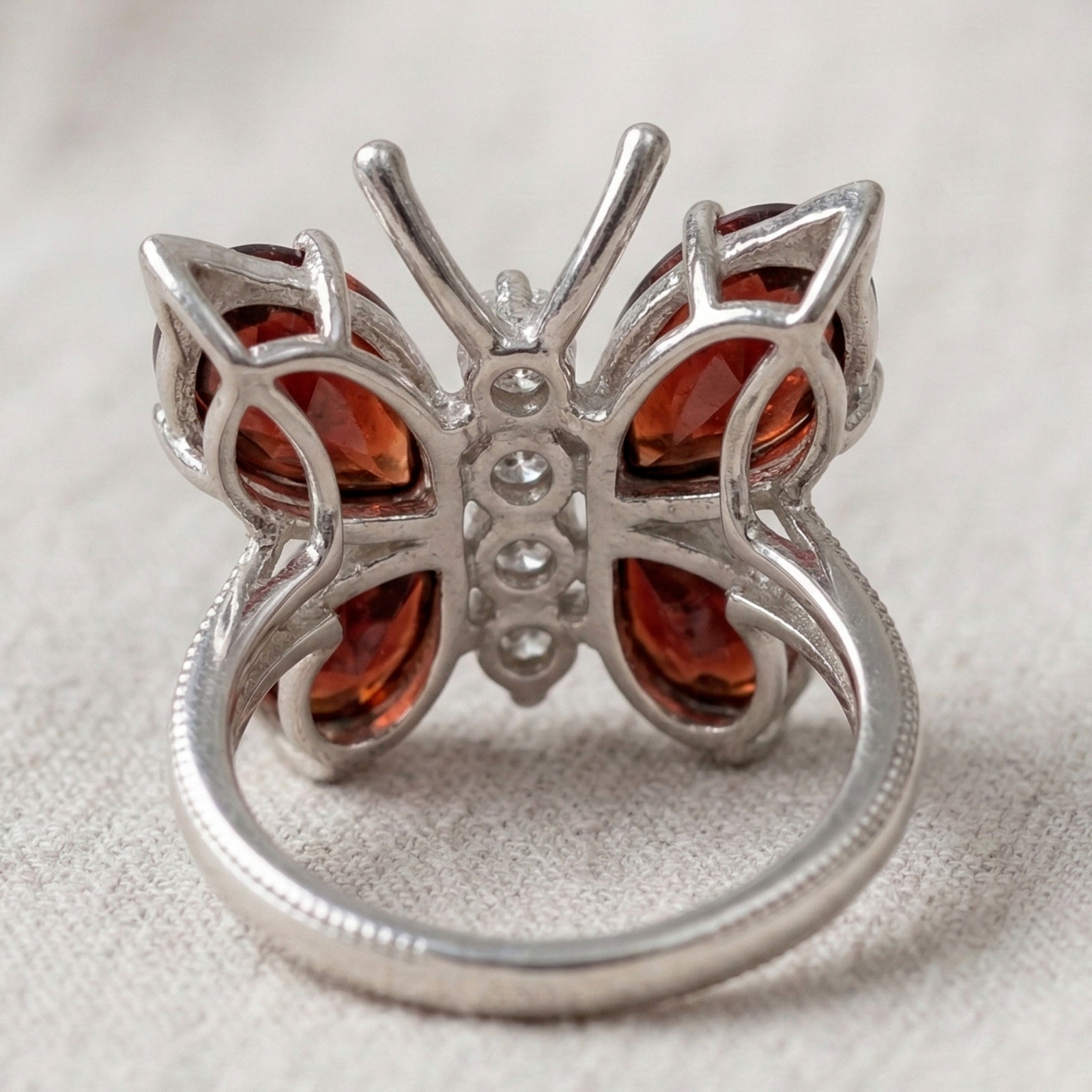 925 Sterling Silver Red Garnet Gemstone & CZ Handmade Butterfly Ring