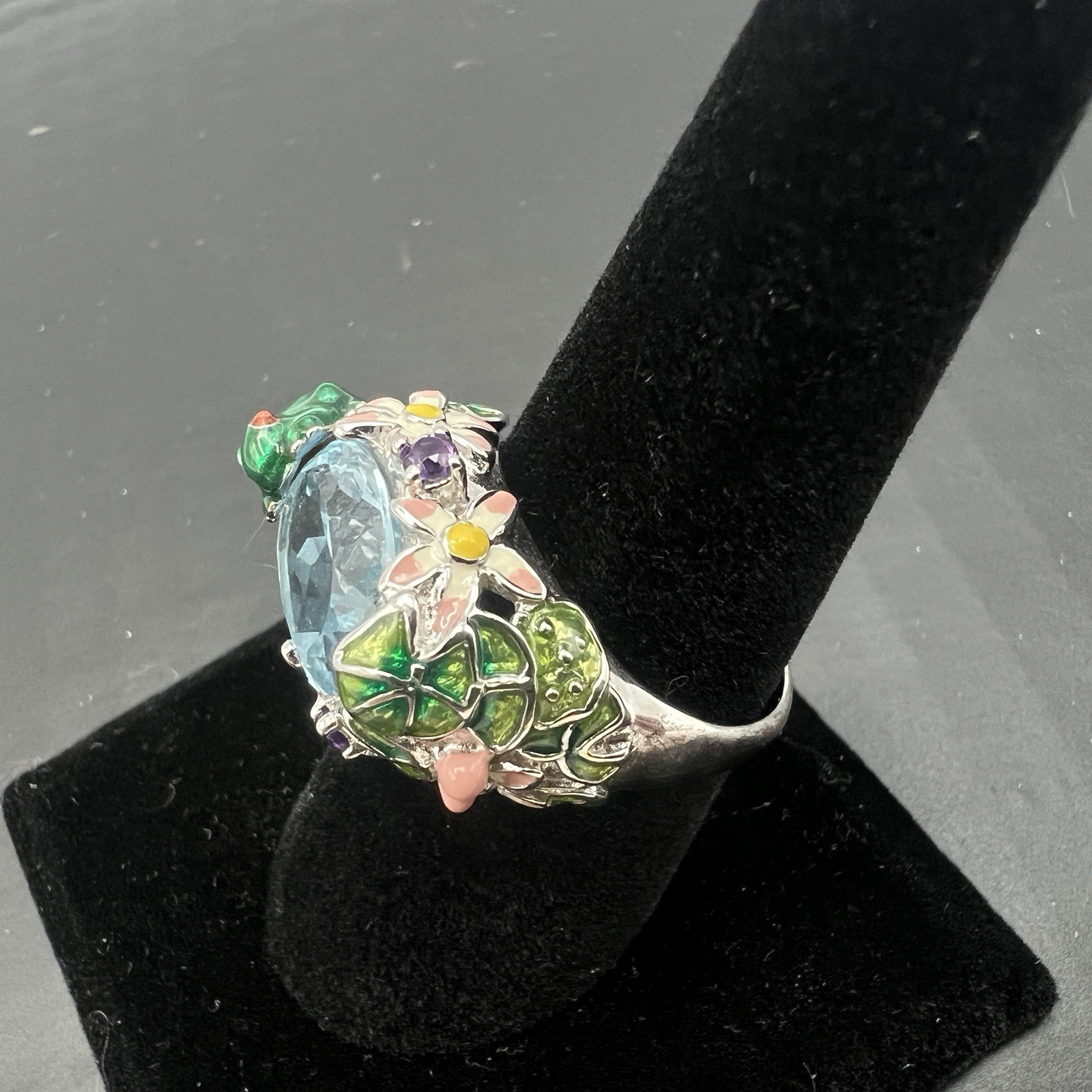 Ross Simons Sterling Silver Frog Pond Ring Blue Topaz Amethyst Enamel Size 9