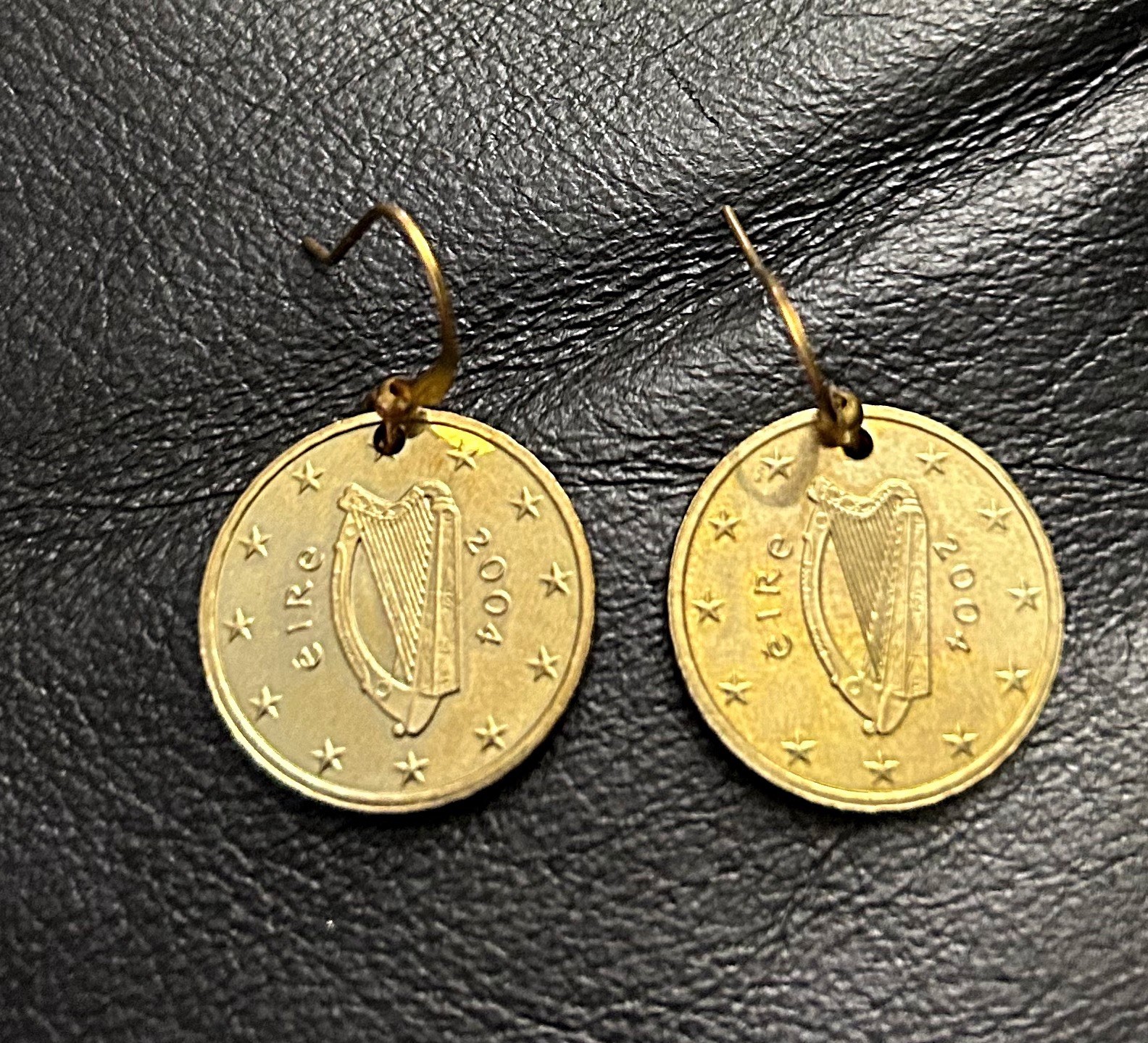 Ireland 10 Cent Euro 2004 Coin Dangle Pierced Earrings Eire Harp Money