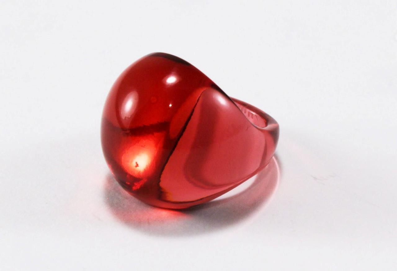 LALIQUE RED CRYSTAL CABOCHON DOMED BAND COCKTAIL RING SIZE US-7/T54/UK-O
