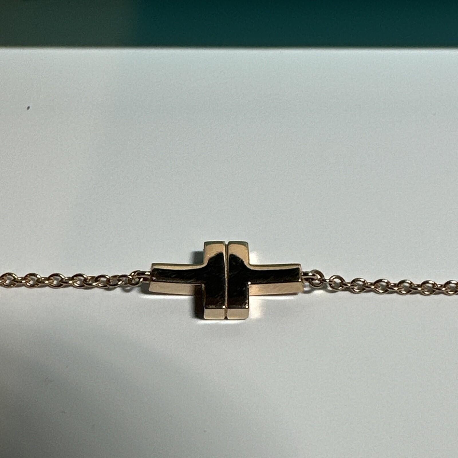 Tiffany & Co 18K 750 Rose Gold T Square Single Chain 6 Inch Bracelet Very Good