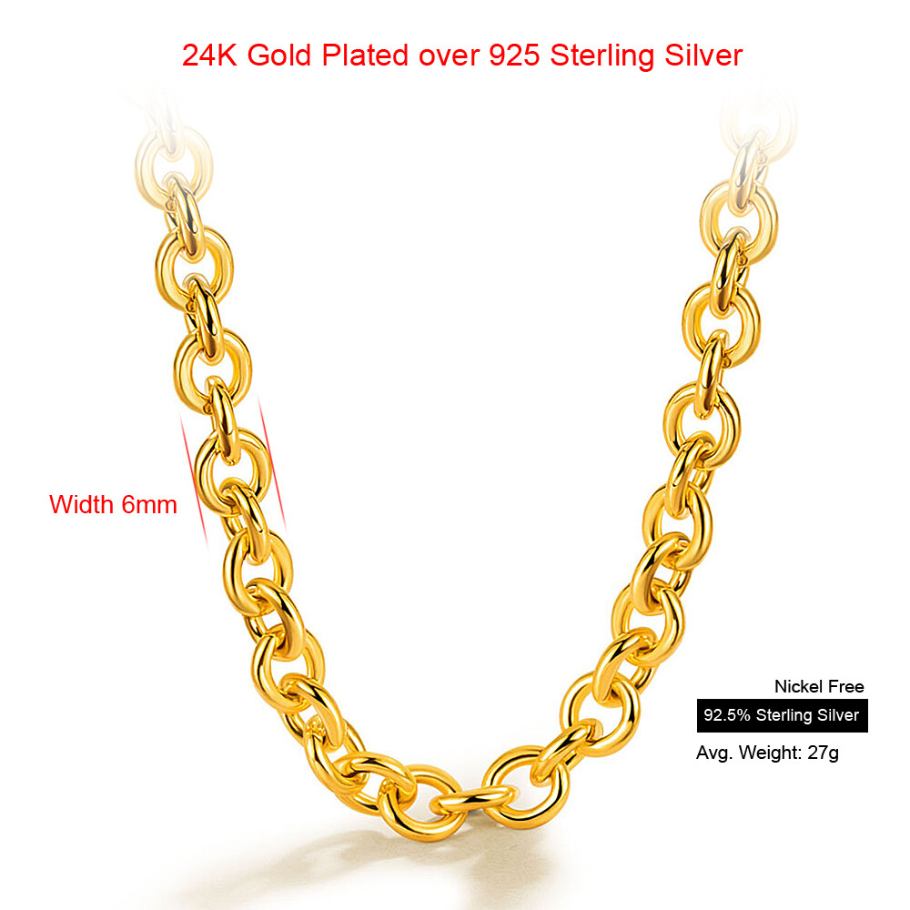 925 Sterling Silver Men’s 6mm Rolo Chain Necklace Round Cable Link Necklace