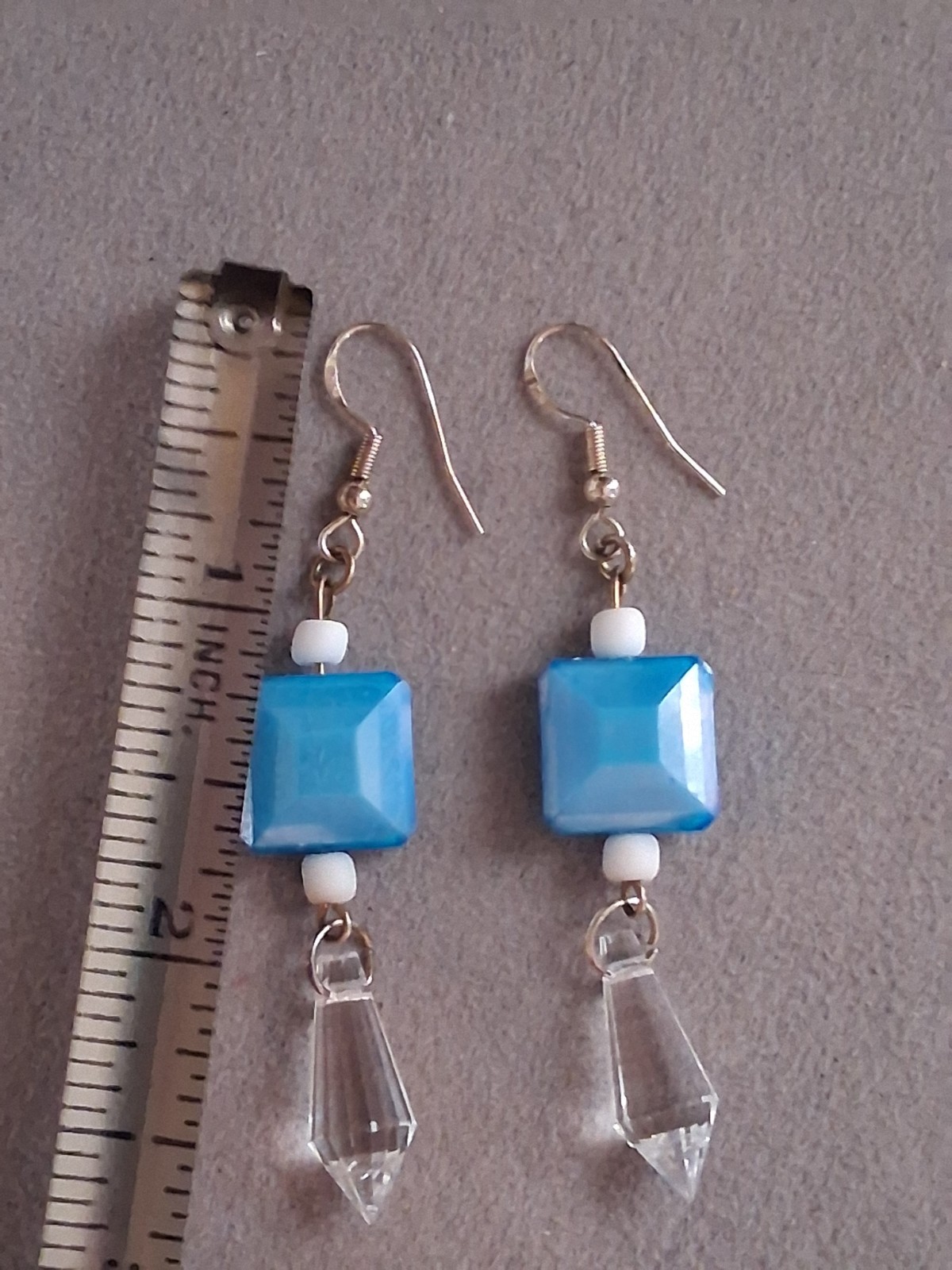 Aqua blue faceted crystal multi bead dangle drop earrings
